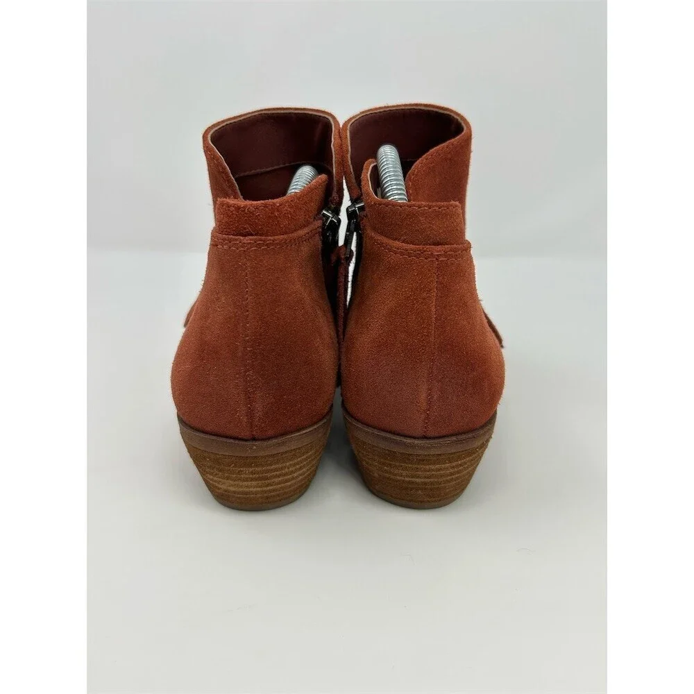 Sam Edelman Womens Ankle Booties Rust Red Side Zip Tassel Block Heel Almond 10
